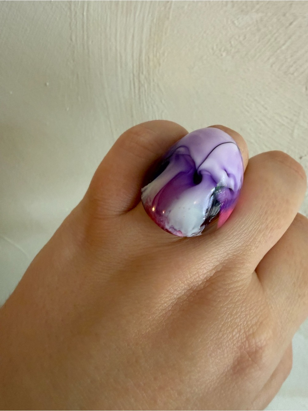 Funky Resin Statement Ring in Purple & Pink Swirl